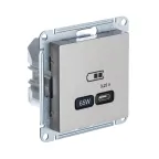                  ATLASDESIGN USB РОЗЕТКА тип-C 65W высокоскор.заряд. QC, PD, механизм, ШАМПАНЬ
               