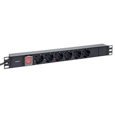 Блок розеток PDU TERACOM 19' 1U 16А/250В 6 роз. Schuko с выключателем шнур 2 м 3x1.5 мм2 вилка Schuko корпус пластик черный