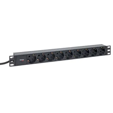Блок розеток PDU TERACOM PRO 19' 1U 16А/250В 9 роз. Schuko шнур 2 м 3x1.5 мм2 вилка Schuko корпус алюминий черный