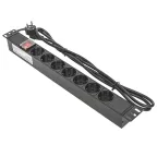                  Блок розеток PDU TERACOM 19' 1U 16А/250В 7 роз. Schuko с выключателем шнур 2 м 3x1.5 мм2 вилка Schuko корпус пластик черный
               