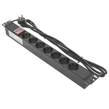 Блок розеток PDU TERACOM 19' 1U 16А/250В 7 роз. Schuko с выключателем шнур 2 м 3x1.5 мм2 вилка Schuko корпус пластик черный