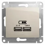                  Розетка GLOSSA USB 5В/2100мА 2х5В/1050мА механизм молочный
               