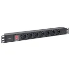 Блок розеток PDU TERACOM PRO 19' 1U 10А/250В 7 роз. Schuko с выключателем без шнура питания вх. разъем C14 корпус алюминий черный