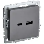                  BRITE Розетка USB A+C 18Вт РЮ11-1-БрС сталь
               