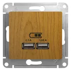                  Розетка GLOSSA USB 5В/2100мА 2х5В/1050мА механизм дерево дуб
               