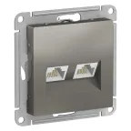                  Розетка ATLASDESIGN двойная компьютерная RJ45+RJ45 категория 5E механизм сталь
               
