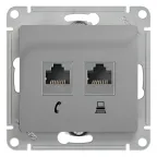                  GLOSSA Розетка телефон/компьютер RJ11+RJ45 категория 5е в рамку алюминий
               