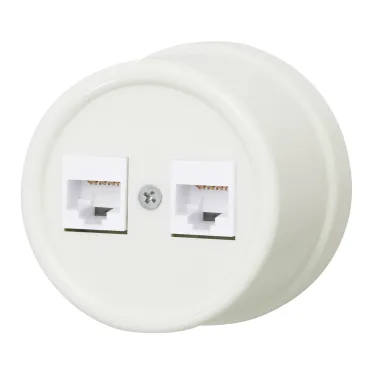 Розетка RJ45 информационная двойная, пластик, цвет Слоновая кость