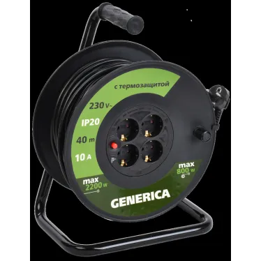 Удлинитель силовой УК40 с термозащитой 4 места 2P+PE/40м 3х1.0мм2 GENERICA