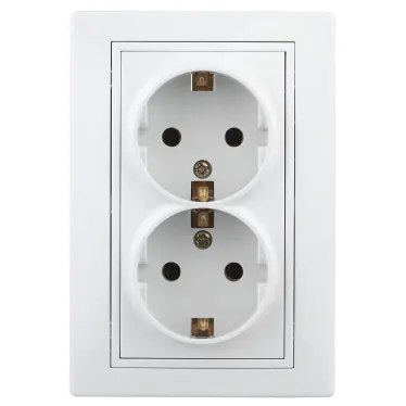 Розетка 2X2P+E Schuko, 16А-250В, СУ, б.л., Plano, белый, 1Э-205-01