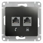                  GLOSSA Розетка двойная RJ11+RJ45 категория 5E антрацит в рамку
               