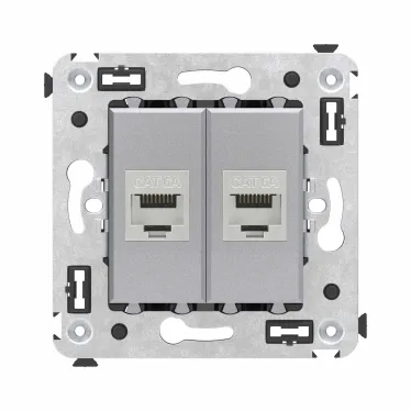 Avanti Компьютерная розетка RJ-45 без шторки в стену, кат.6А двойная экранированная, Закаленная сталь