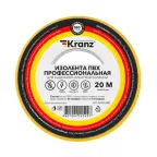 Изолента ПВХ KRANZ профессиональная, 0.18х19 мм, 20 м, желтая