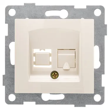Розетка компьютерная RJ45 Bravo, механизм, одинарный, бежевый