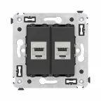                  Avanti Компьютерная розетка RJ-45 без шторки в стену, кат.6А двойная экранированная, Черный матовый
               