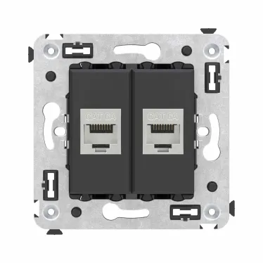 Avanti Компьютерная розетка RJ-45 без шторки в стену, кат.6А двойная экранированная, Черный матовый