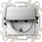 Розетка IP44 с крышкой, заземлением и шторками Schuko 2Р+Е 16A 250В~ с системой Push@Go цвета алюминий S24 Harmonie