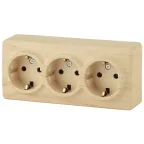 Розетка 3х2P+E Schuko, 16A-250В, ОУ, Эра Эксперт, сосна, 11-2208-11