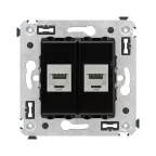                  Avanti Компьютерная розетка RJ-45 без шторки в стену, кат.5e двойная экранированная, Черный квадрат
               