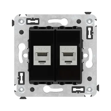 Avanti Компьютерная розетка RJ-45 без шторки в стену, кат.5e двойная экранированная, Черный квадрат