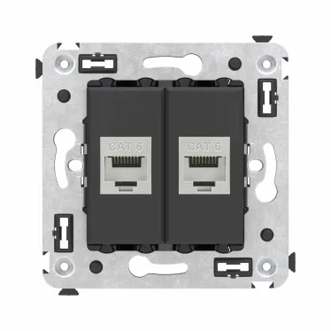 Avanti Компьютерная розетка RJ-45 без шторки в стену, кат.6 двойная экранированная, Черный матовый