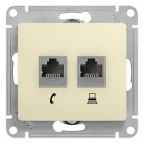 GLOSSA Розетка телефон/компьютер RJ11+RJ45 категория 5е в рамку бежевая