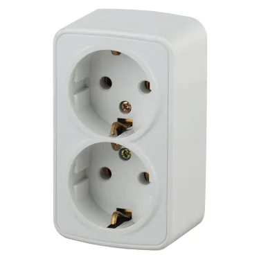 Розетка 2х2P+E Schuko, 16A-250В, ОУ, Polo, белый, 3-204-01
