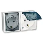                  15 Aqua Розетка двойная 2Р+Е Schuko со шторками с крышкой полупр. IP54 16А 250В винт.зажим S15A белый
               
