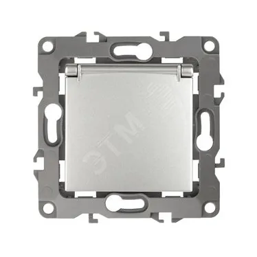 Розетка 2P+E Schuko со шторками с крышкой, 16A-250В, Эра12, алюминий, 12-2103-03