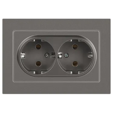 Розетка Intro Accent 6-205-09 двойная 2X2P+E Schuko, 16А-250В, IP20, СУ, AL/CU, титан