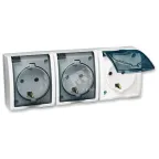 15 Aqua Розетка тройная 2Р+Е Schuko со шторками с крышкой полупр. IP54 16А 250В винт.зажим S15A белый