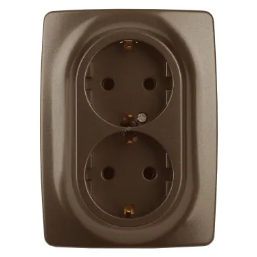 Розетка 2X2P+E Schuko со шторками , 16A-250В, Эра12, бронза, 12-2108-13