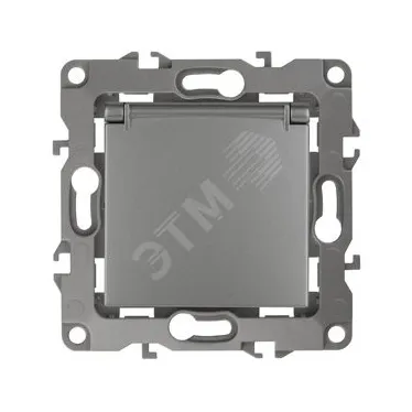 Розетка 2P+E Schuko со шторками с крышкой, 16A-250В, Эра12, графит, 12-2103-12