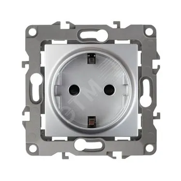 Розетка 2P+E Schuko со шторками, 16A-250В, Эра12, алюминий, 12-2102-03