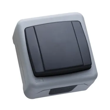 Выключатель одноклавишный проходной IP55 (пружинный зажим) герметичный серый