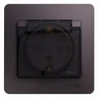 GLOSSA розетка с заземлением со шторками с крышкой в сборе IP44 СИРЕН. ТУМАН