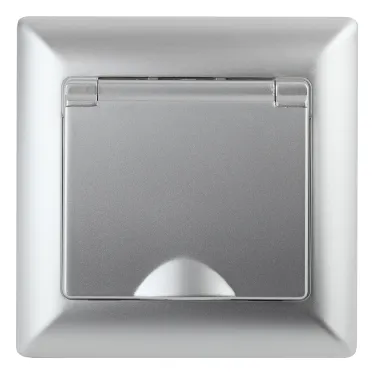 Розетка 2P+E Schuko с крышкой, 16А-250В, СУ, Solo, алюминий, 4-203-03