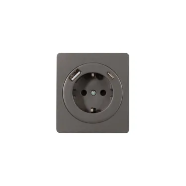 Розетка ROUND одинарная с/з скрытой установки з/ш 16А с USB A+C быстрой зарядки 5В/3А механизм титан