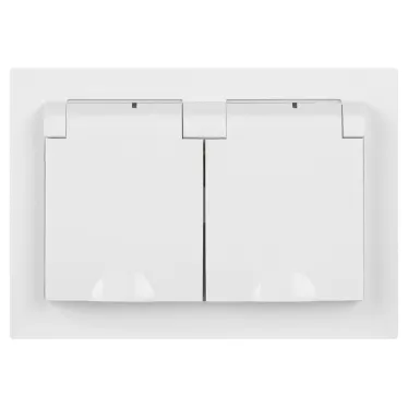 Розетка Intro Accent 6-210-01 2х2P+E Schuko с крышками штор., 16А-250В, IP44, СУ, AL/CU, белый