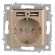 Розетка Intro Accent 6-410-04 , P+E Schuko со шторками, 16А-250В + 2хUSB, IP20, СУ, шампань