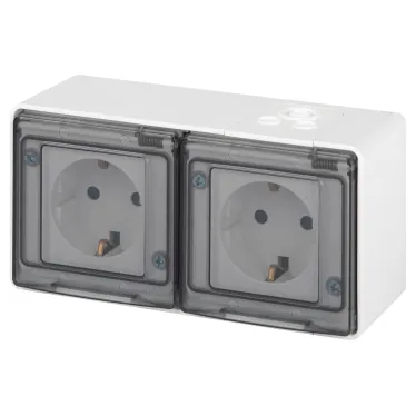 Розетка Эксперт 11-2504-01 2х2P+E гориз. IP55, шторки, 16A-250В, ОУ, белый