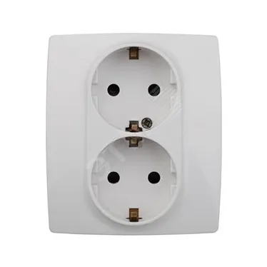 Розетка 2X2P+E Schuko со шторками, 16A-250В, Эра12, белый, 12-2104-01