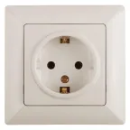 Розетка Intro Solo 4-206-02 с заземлением 2P+E Schuko со шторками, 16А-250В, IP20, СУ, слоновая кость