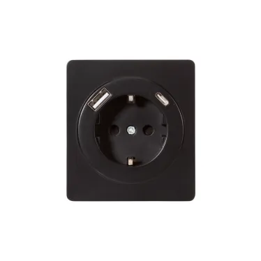 Розетка ROUND одинарная с/з скрытой установки з/ш 16А с USB A+C быстрой зарядки 5В/3А механизм оникс