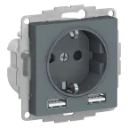 РОЗЕТКА ATLASDESIGN 16А c 2 USB A+A, 5В/2,4А, 2х5В/1,2А, механизм, ГРИФИЛЬ
