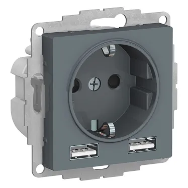РОЗЕТКА ATLASDESIGN 16А c 2 USB A+A, 5В/2,4А, 2х5В/1,2А, механизм, ГРИФИЛЬ