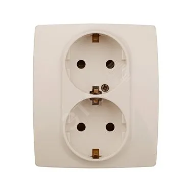 Розетка 2X2P+E Schuko со шторками, 16A-250В, Эра12, слоновая кость, 12-2104-02
