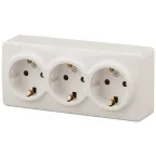 Розетка 3х2P+E Schuko со шторками, 16A-250В, ОУ, Эра Эксперт, сл.кость, 11-2209-02