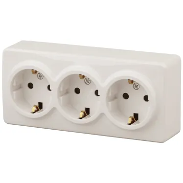 Розетка 3х2P+E Schuko со шторками, 16A-250В, ОУ, Эра Эксперт, сл.кость, 11-2209-02