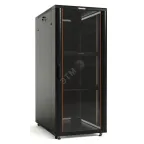 Шкаф напольный 19-дюймовый 18U 988x600х1000 мм (ВхШхГ) передняя стеклянная дверь со стальными перфорированными боковинами задняя дверь сплошная ручка с замком крыша нового типа цвет черный (RAL 9004) (разобранный)